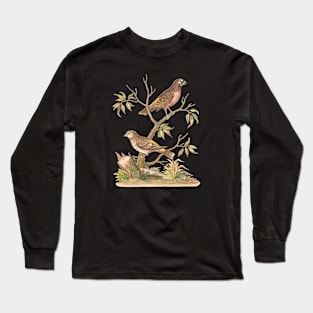 Pair of Birds Vintage Nature Illustration Long Sleeve T-Shirt